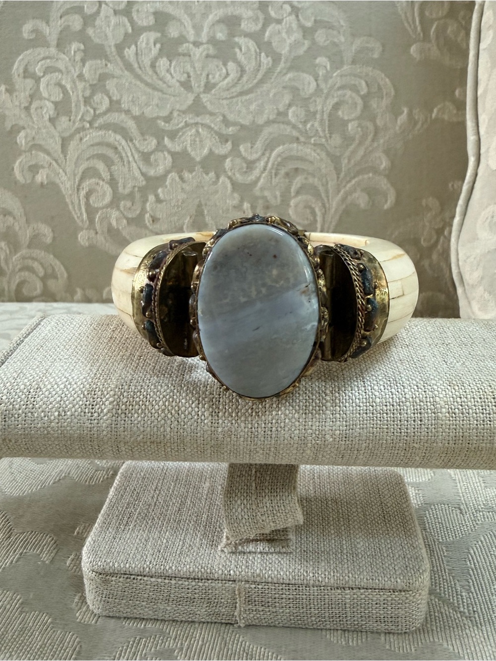 Gray Agate and Bone Statement Bangle